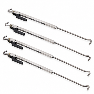 Four TorkLift Original FastGun long-range turnbuckles with polished stainless-steel bodies and black handles
